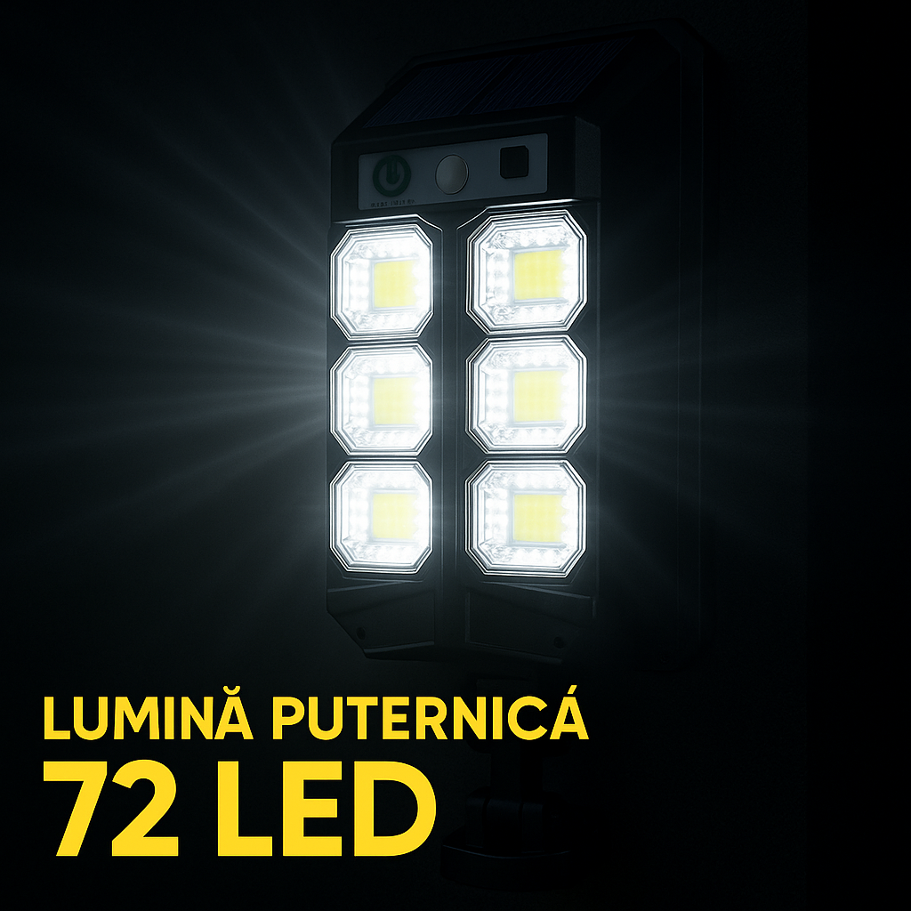 Lampă Solară de Perete 72 LED – Iluminare Puternică cu Senzor PIR